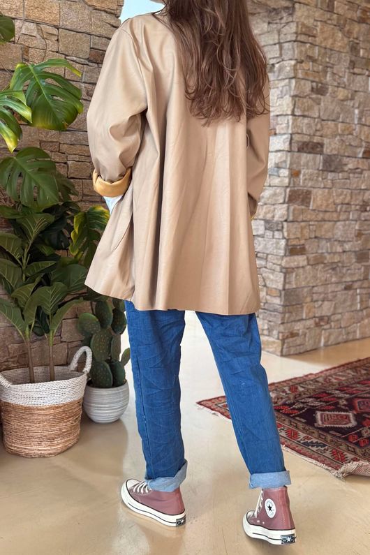 Made in Italy Runa Leather Look Relaxed Blazer Clay